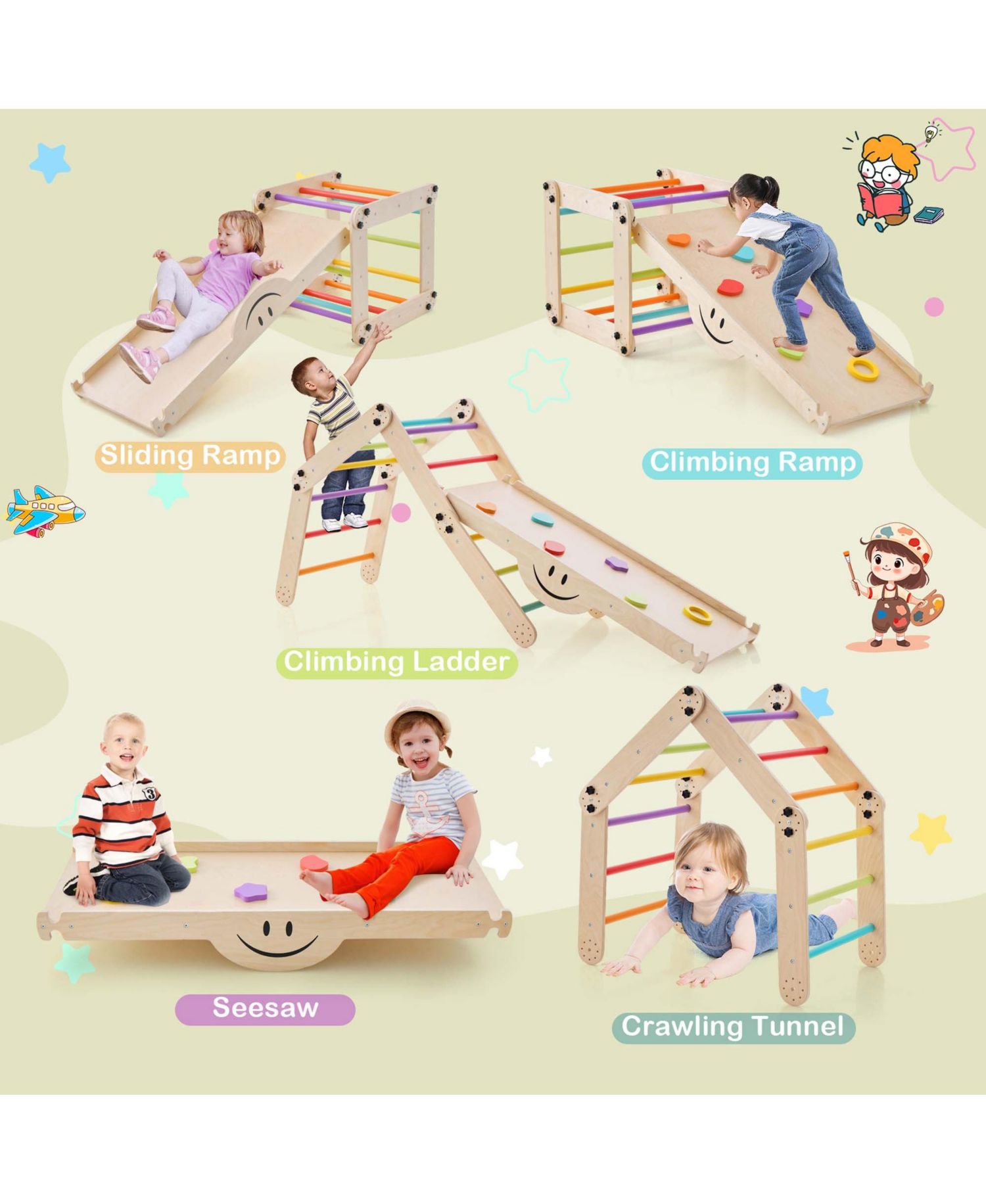 Montessori Wooden Reversible Ramp Climber and Ramp, 2-Piece Set