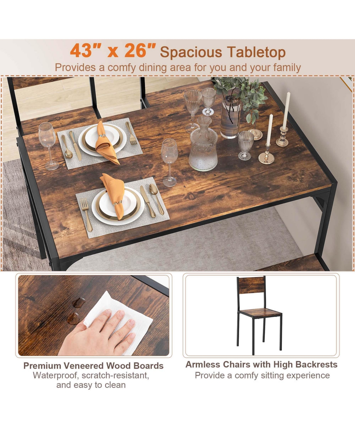 Costway 4 Pcs Dinette Set for Small Place Breakfast Nook Modern Dining Table with 2 Chairs