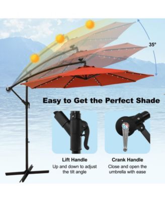 10 Ft Patio Solar LED 40 Lights Offset Umbrella Crank Cross Base