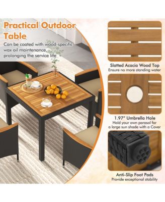 5 PCS Patio Dining Table Set for 4 Rattan Conversation Set with Umbrella Hole