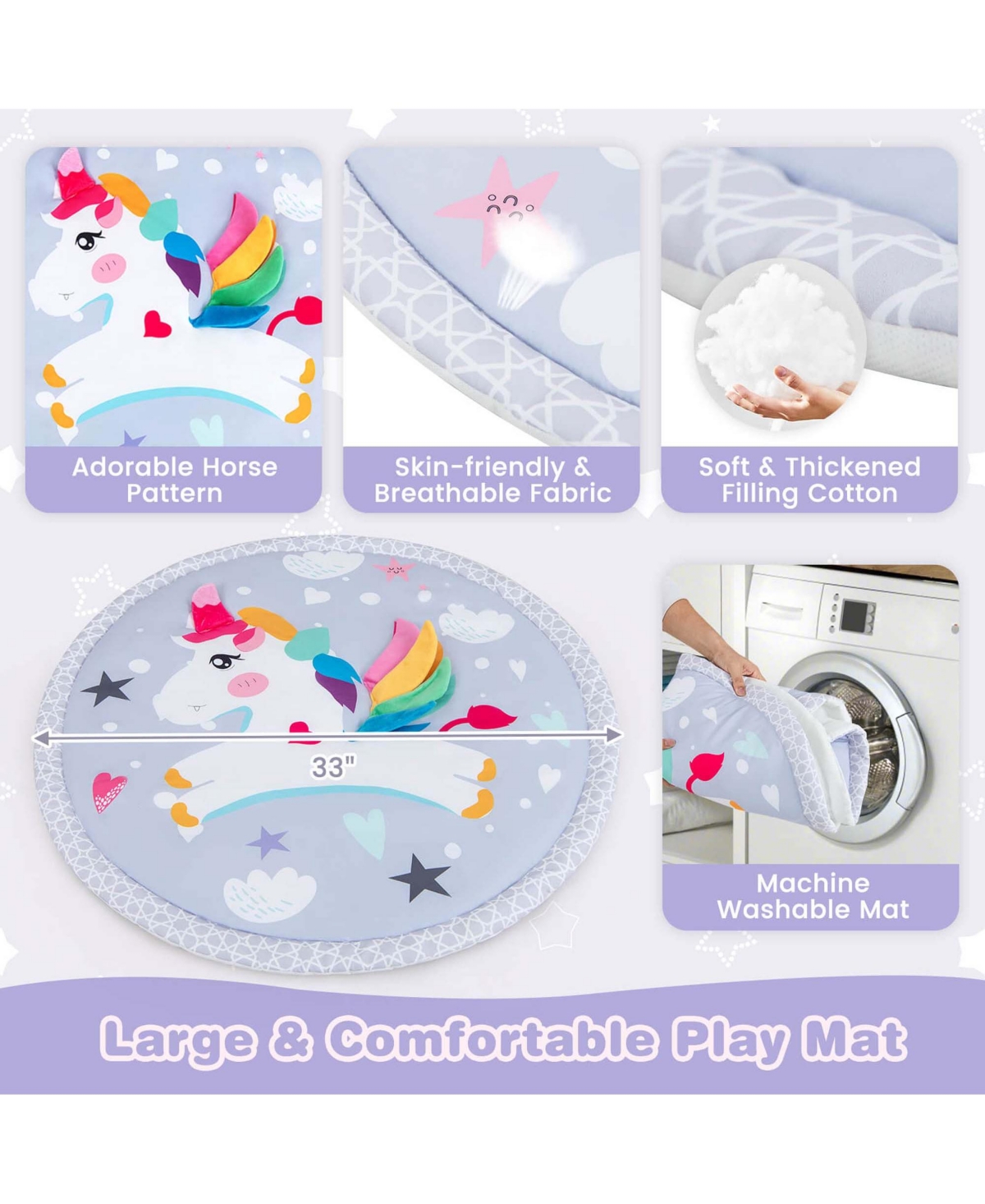 Costway Baby Play Gym Mat Thicker Tummy Time Mat with 5 Detachable Hanging