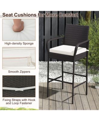 2PCS Patio PE Wicker Bar Chairs Counter Height Barstools with Armrests &Cushions