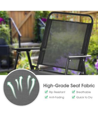 2pcs Patio Folding Chairs Heavy-Duty Metal Frame Armrests Portable Outdoor