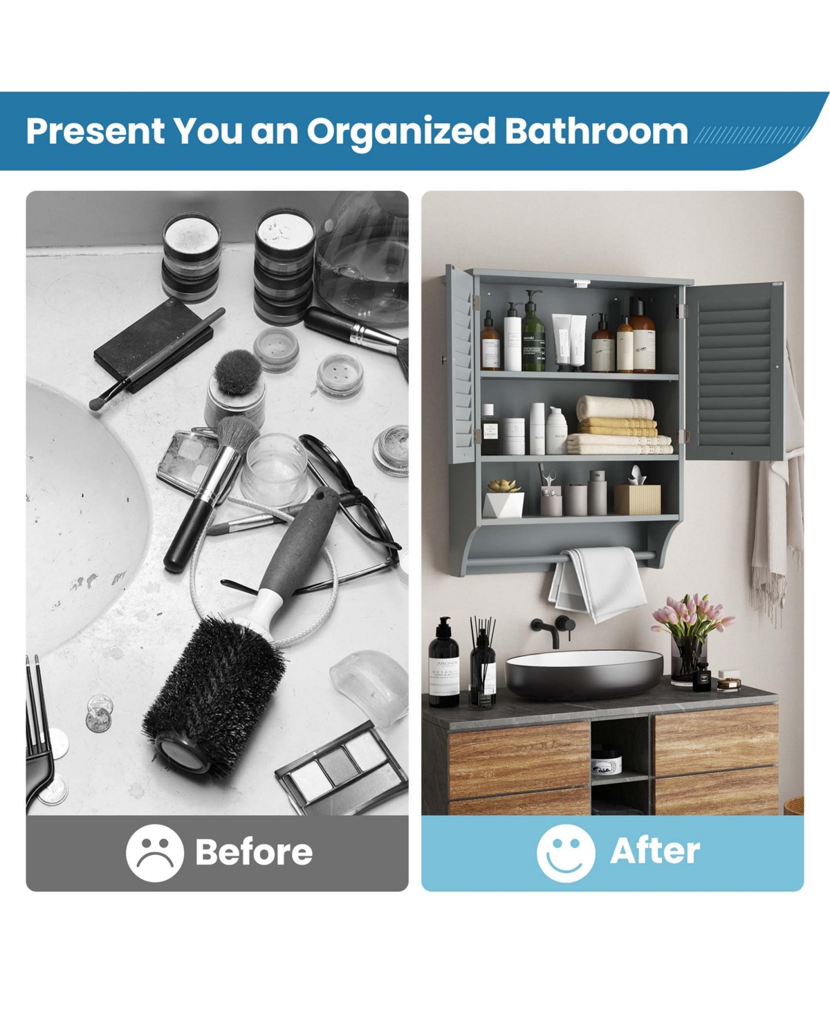 Costway Bathroom Wall Mounted Medicine Cabinet with Louvered Doors & Towel Bar