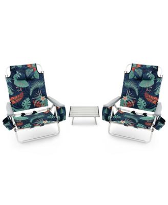 2-Pack Folding Backpack Beach Chair Table Set 5-Position Outdoor Reclining Chair