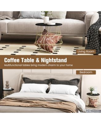 Round Side End Coffee Sofa Table Nightstand with Storage Space Removable Top