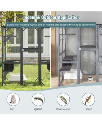 Large Wooden Cat House 71'' Indoor Outdoor Weatherproof Catio Kitten Enclosure