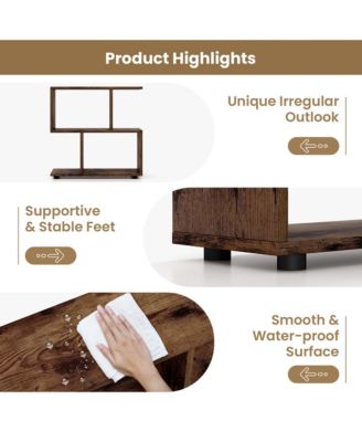 2-Tier Bookshelf Free Standing Wooden Display S-Shaped Shelf Storage Rack