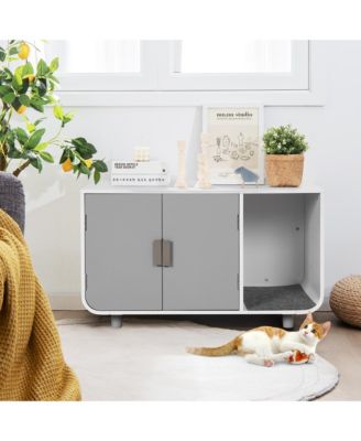 Cat Litter Box Enclosure Furniture Hidden Cat Washroom with Rubber Wood Legs