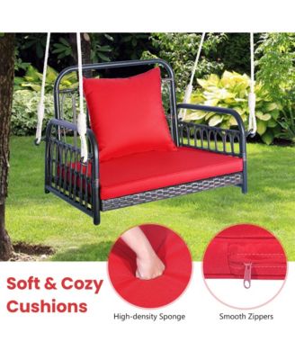 Patio Hanging Rattan Basket Chair Swing Hammock Chair with Seat Cushion
