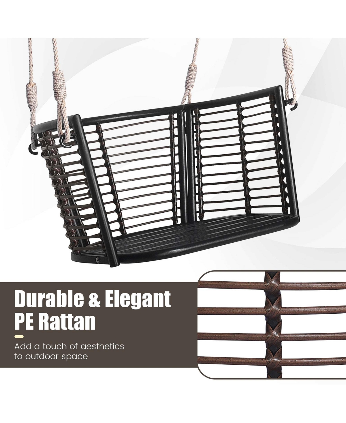 Costway Patio Hanging Rattan Basket Chair Swing Hammock Chair with Seat Cushion -khaki