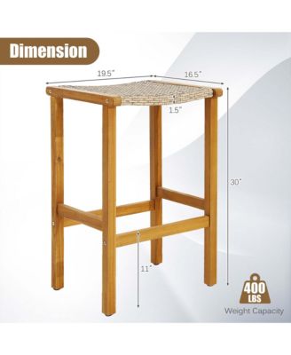 4PCS Patio PE Wicker Bar Stools with Acacia Wood Frame Bar Height Chairs Poolside