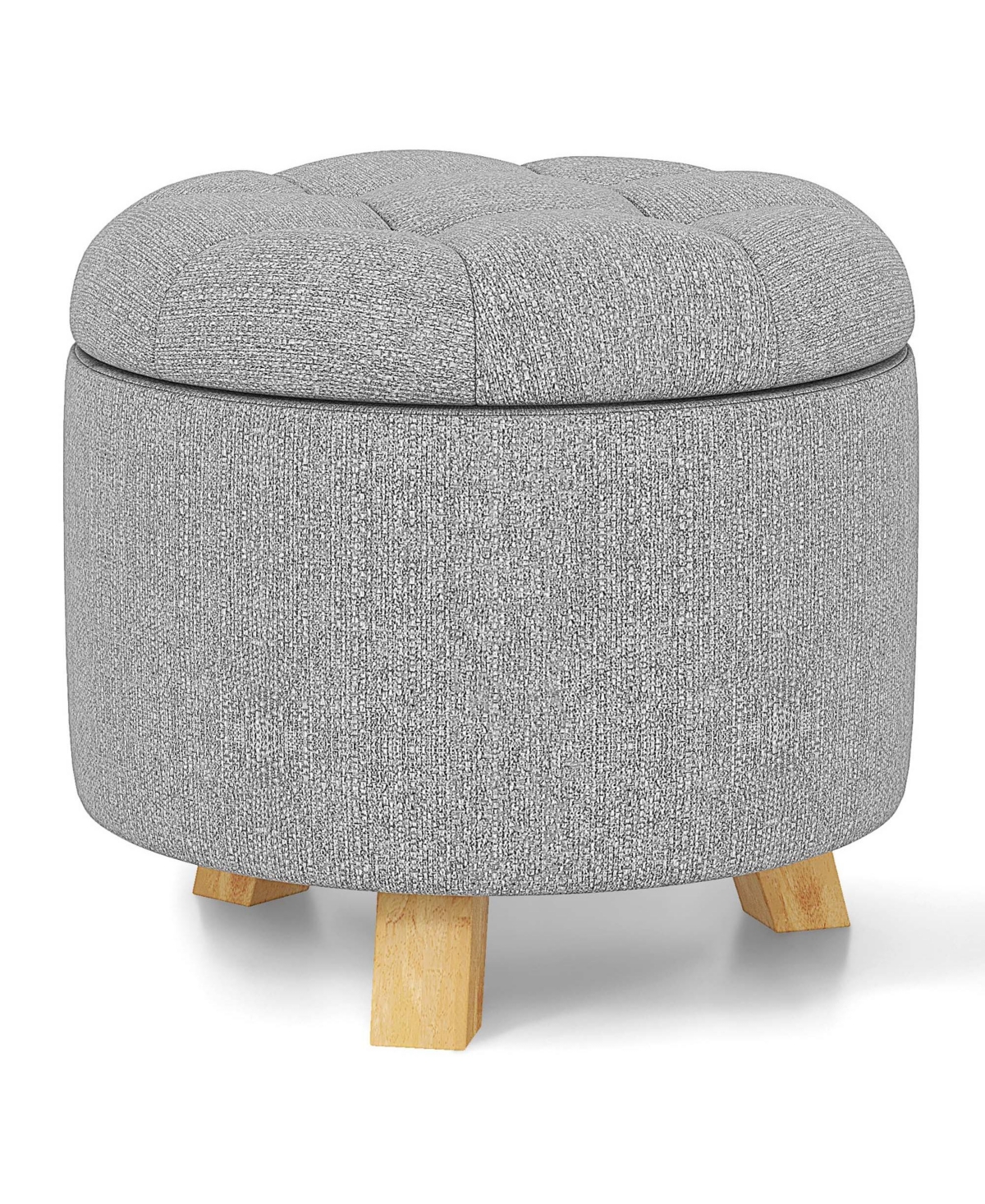 Upholstered Round Ottoman Cushioned Storage Footstool with Solid Rubber Feet