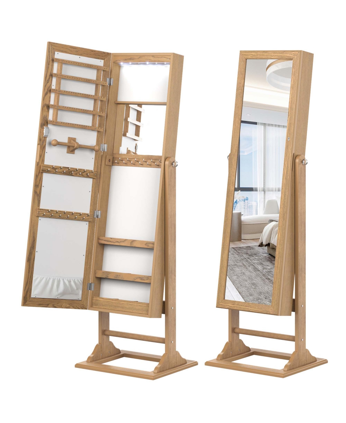 Jewelry Cabinet Full-Length Mirror Lockable Jewelry Armoire with 6 Lights