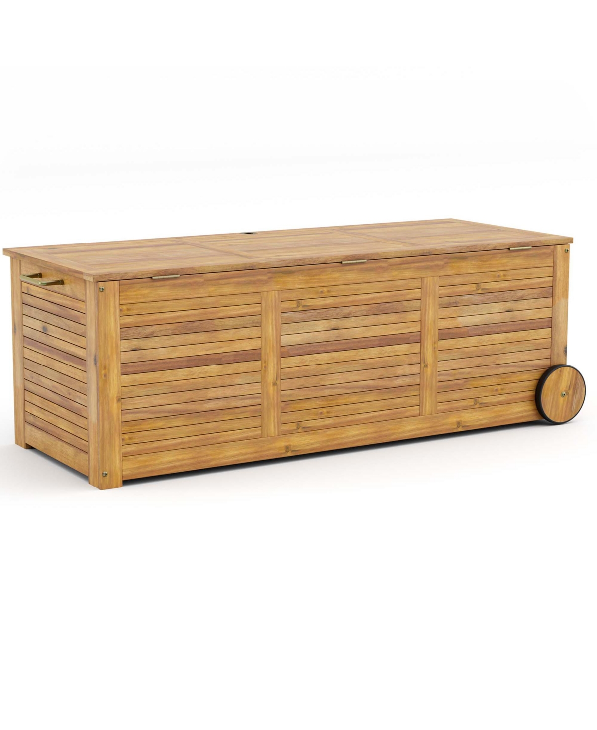 48 Gallon Acacia Wooden Patio Storage Deck Box Outdoor Storage Box with Wheels