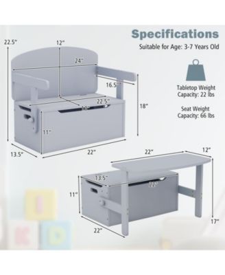 3-in-1 Kids Convertible Storage Bench Wood Activity Table and Chair Set