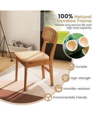 Rattan Accent Chairs Set of 2 Bamboo Frame Cane Woven Backrest &Seat Dining Room
