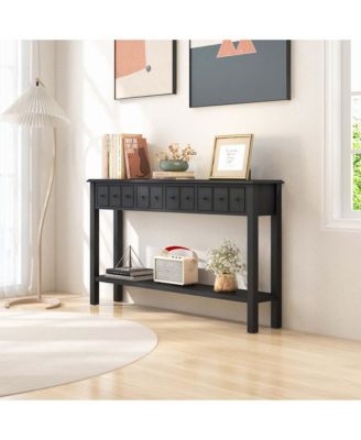 60'' Console Table Retro Entryway Sofa Table with 4 Drawers & Open Shelf