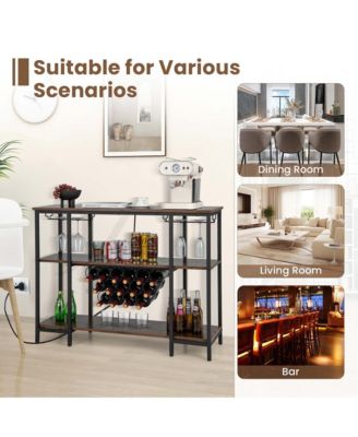 Cabinet Bar Table Rack Table for Drinks Glasses with Power Outlets