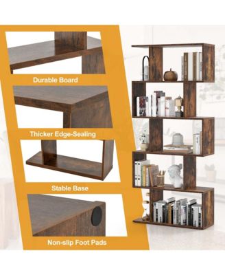 1 PC 5-Tier Bookshelf Geometric S-Shaped Bookcase Room Divider Storage Display Shelf