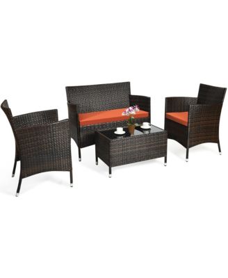 4 Piece Rattan Patio Furniture Set with Cushions
