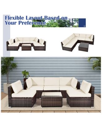 6PCS Rattan Outdoor Sectional Sofa Set Patio Furniture Set w/ White Cushions