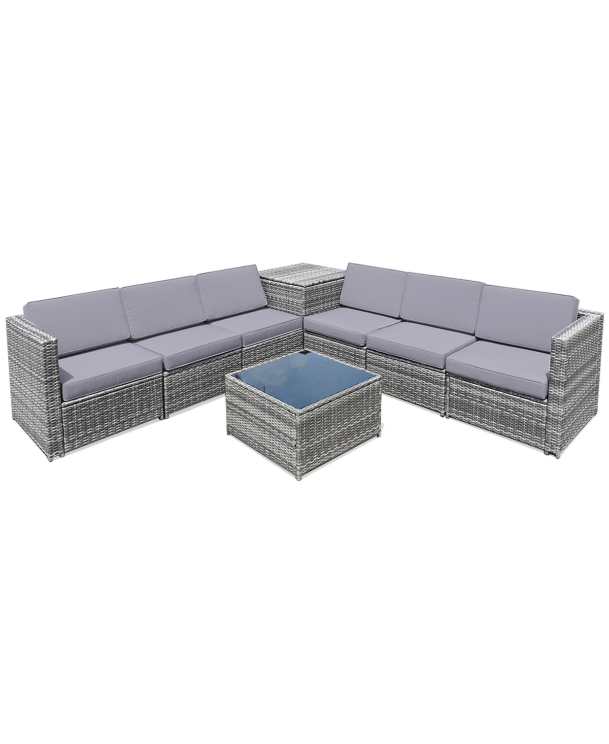 Gymax Set of Gray Rattan Wicker Sofa & Table Outdoor Cushioned Sectional Patio Furniture