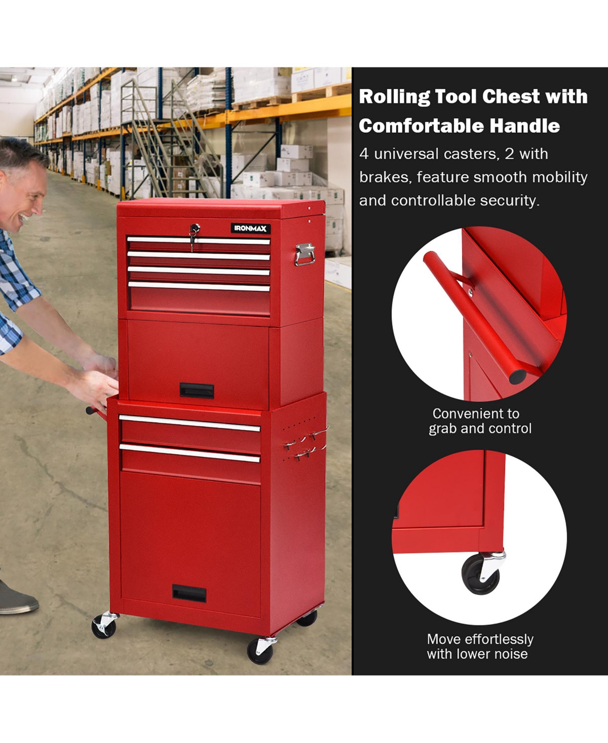 Costway High Capacity 6-Drawer Rolling Tool Chest Storage Cabinet Toolbox Combo