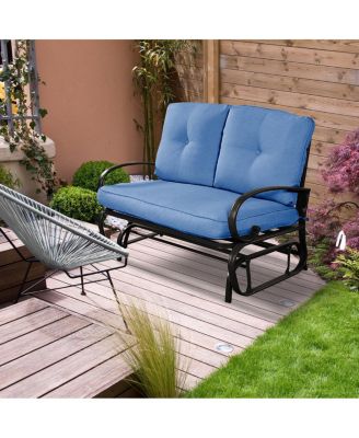 Glider Outdoor Patio Rocking Bench Loveseat Cushioned Seat Steel Frame