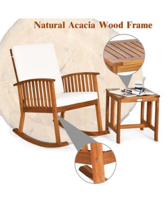 2PCS Acacia Wood Patio Rocking Chair Set Cushioned Coffee Table