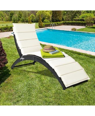 Folding Patio Rattan Lounge Chair Chaise Cushioned Portable Garden Lawn