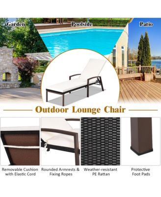 Patio Rattan Lounge Chair Recliner Back Adjustable Cushioned Garden