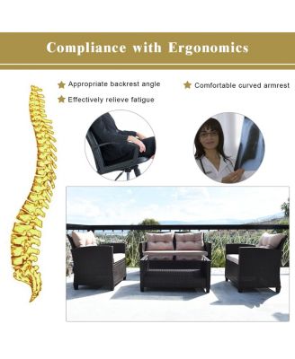 4pcs Outdoor Rattan Furniture Set Cushioned Sofa w/Armrest Home