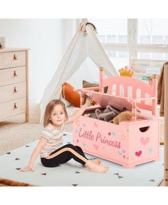 Kids Princess Wooden Bench Seat Toy Box Storage Organizer Children Playroom