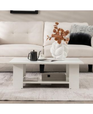 Coffee Table 2-Tier Modern Center Cocktail Table W/Storage Shelf