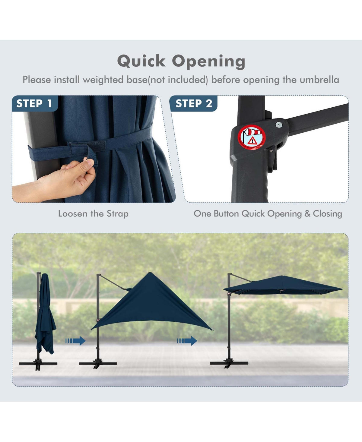 Costway Patio 9.5FT Square Cantilever Offset Hanging Umbrella 2-Tier 360° Outdoor