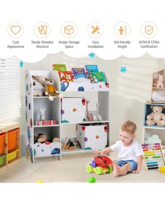 Kids Toy and Book Organizer Children Wooden Storage Cabinet