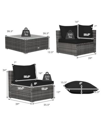 7PCS Patio Rattan Furniture Set Sectional Sofa Cushioned Garden