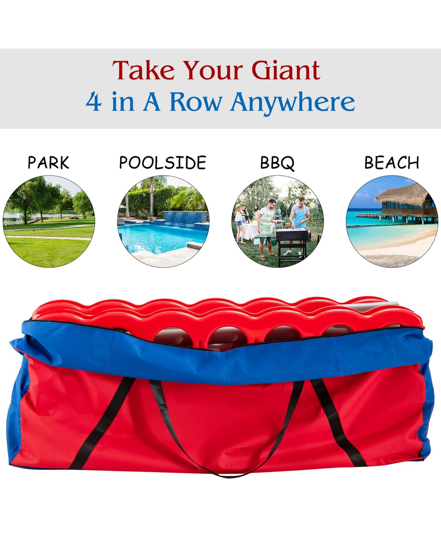 Детские игрушки Costway 2 Pcs Giant 4-IN-A-ROW Jumbo 4-to-Score Game Set W/Storage Carrying, цвет: Синий — фото 4