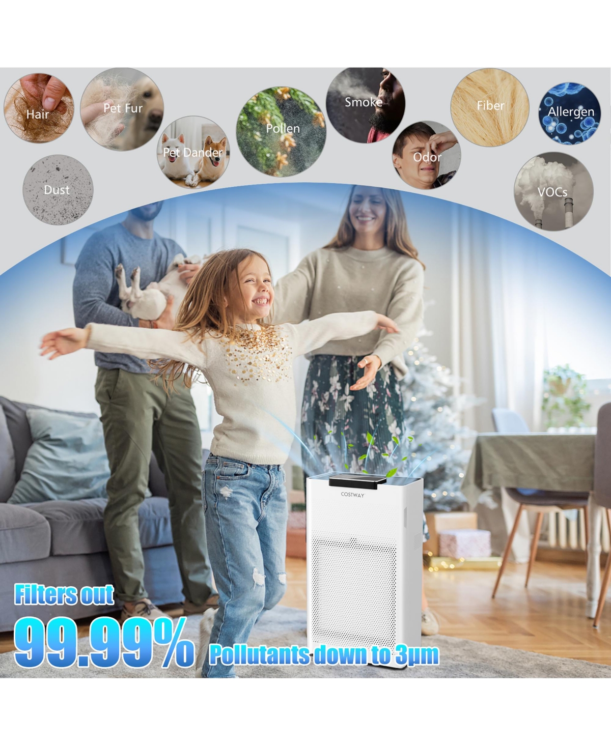 Costway 2-in-1 Air Purifier Replacement Filter True Hepa Filter + Active Carbon Filter