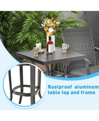 3PCS Patio Rattan Bar Table Stools Set Aluminum 360° Swivel Chairs with Padded Seat