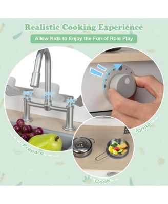 2 in 1 Kids Play Kitchen& Restaurant Double Sided Wooden Kitchen Playset Toddler