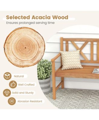 Patio Acacia Wood 2-Person Slatted Bench Outdoor Loveseat Chair Garden