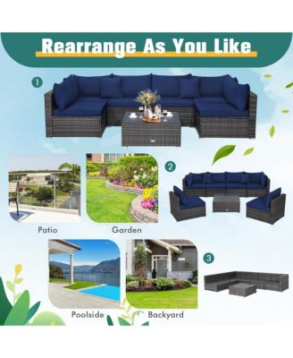 7PCS Patio Rattan Furniture Set Sectional Sofa Cushioned Garden