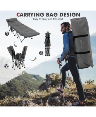Folding Retractable Travel Camping Cot w/Removable Mattress & Carry Bag