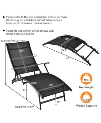 2PCS Patio Folding Lounge Chair Chaise Recliner Adjustable Stackable W/Armrest