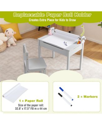 Toddler Craft Table &amp; Chair Set Kids Art Crafts Table with Paper Roll Holder