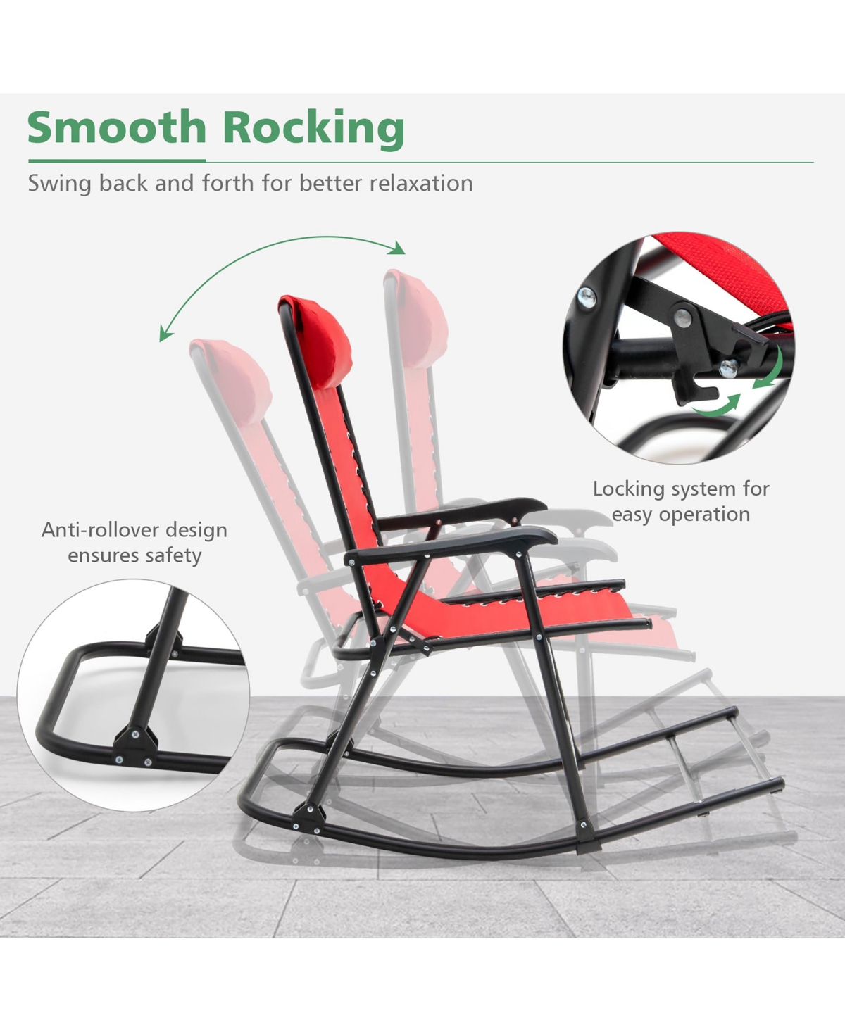 Patio Camping Rocking Chair Folding Rocker Footrest Lightweight