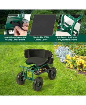 Rolling Garden Cart Outdoor Gardening Workseat withAdjustable Height &Tool Storage