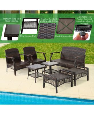 7PCS Patio Rattan Furniture Set Cushioned Sofas Loveseat Yard W/Waterproof Cover